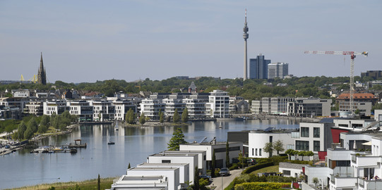 Wide view of the Phoenixsee area in Dortmund