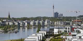 Wide view of the Phoenixsee area in Dortmund