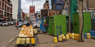 Jerry cans on a handcart in the Westland area in Nairobi