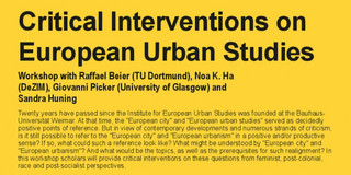 Plakat auf dem die Programmpunkte für die Veranstaltung europäische Urbanistik stehen