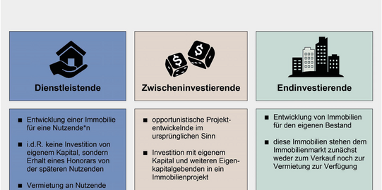Graphic visualization of types of project developers and their modes of operation; German only